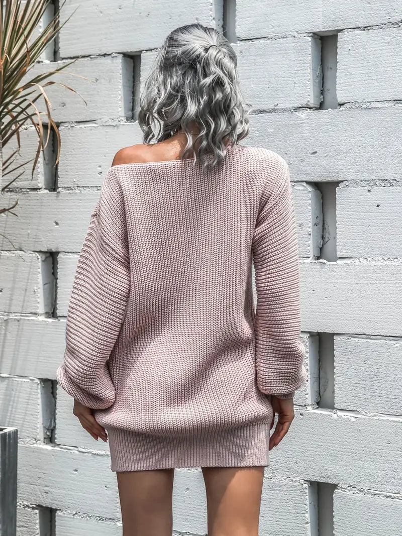 Loose Round Neck Solid Sweater Dress