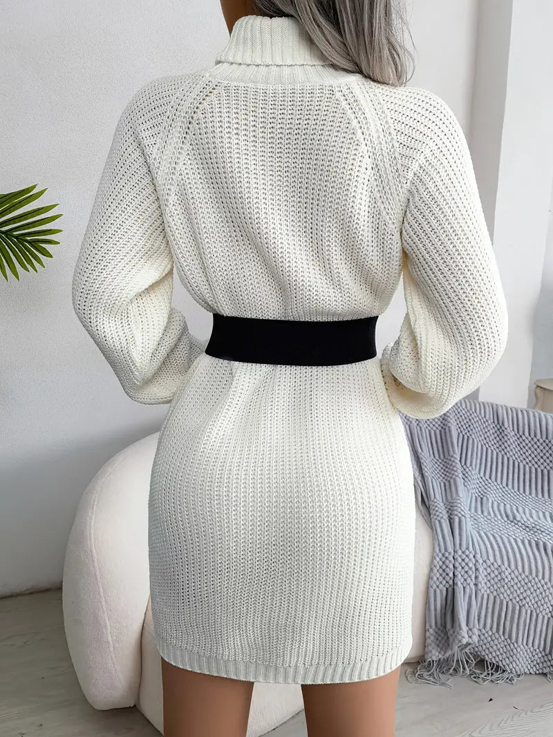 Turtleneck Bodycon Button Slim Sweater Dress