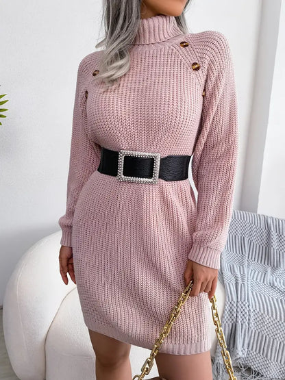 Turtleneck Bodycon Button Slim Sweater Dress