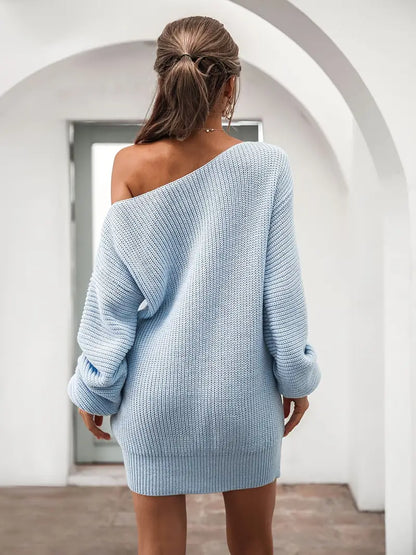 Loose Round Neck Solid Sweater Dress