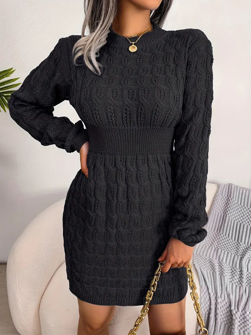 Body-Con Cable Knit Crewneck Sweater Dress