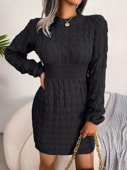 Body-Con Cable Knit Crewneck Sweater Dress