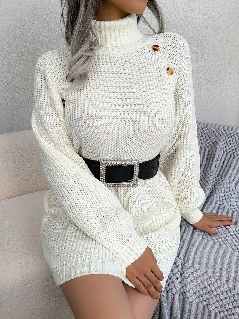 Turtleneck Bodycon Button Slim Sweater Dress