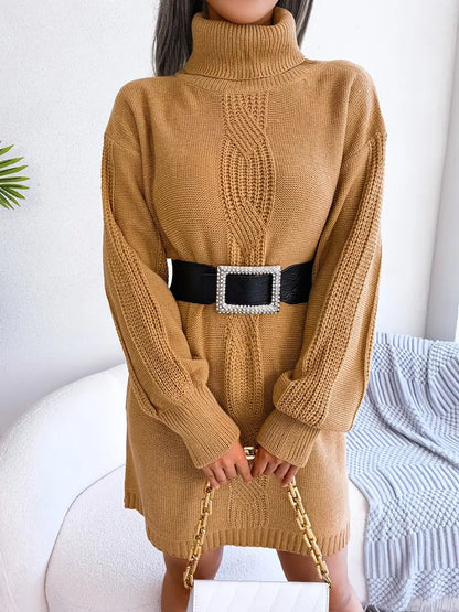 Turtleneck Bodycon Button Slim Sweater Dress