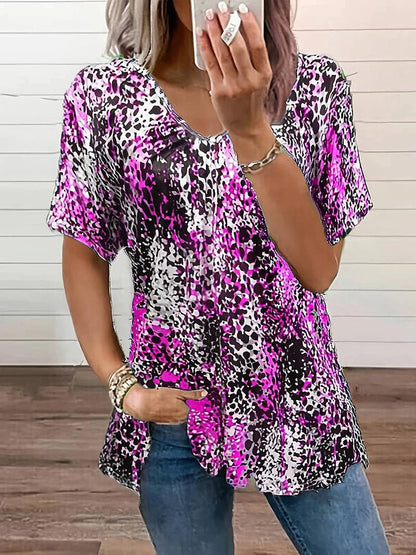 Animal Dotted Splash Short Sleeve Loose Blouse