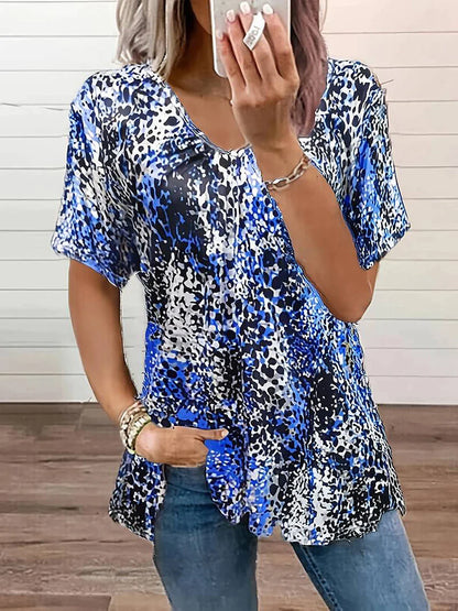 Animal Dotted Splash Short Sleeve Loose Blouse