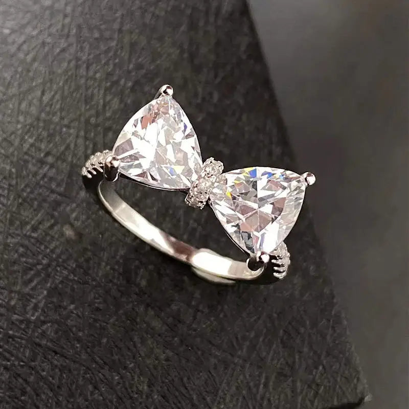 Silver Rhinestone Bow Tie Ring