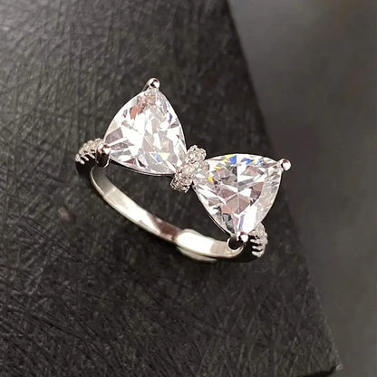 Silver Rhinestone Bow Tie Ring