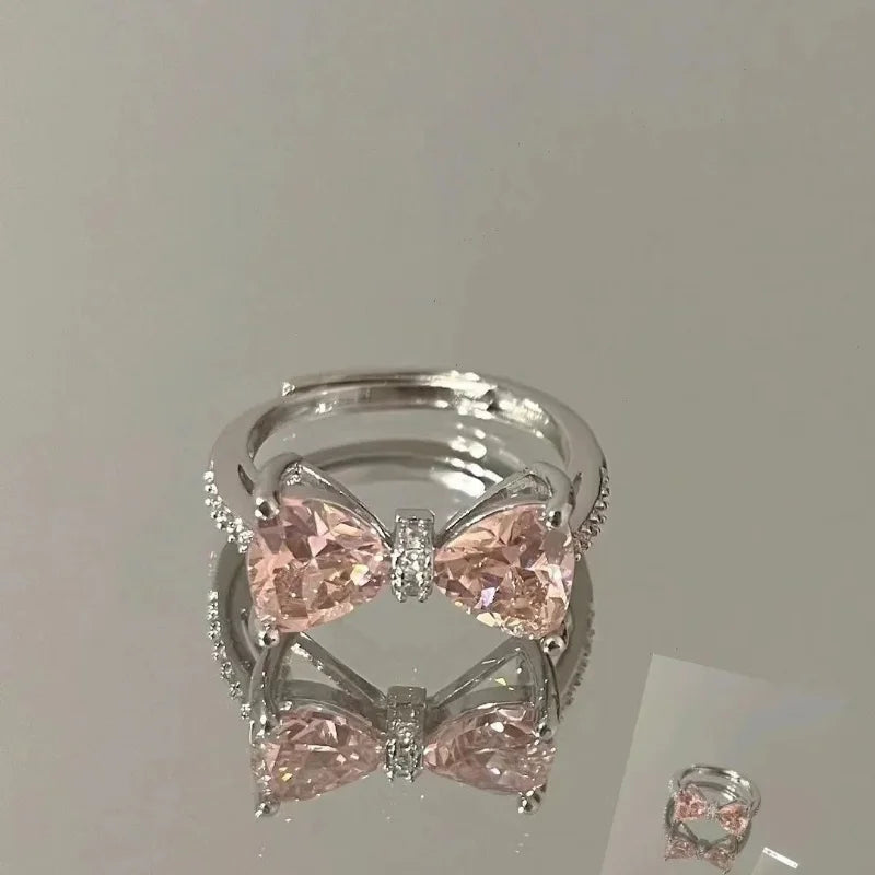 Silver Rhinestone Bow Tie Ring