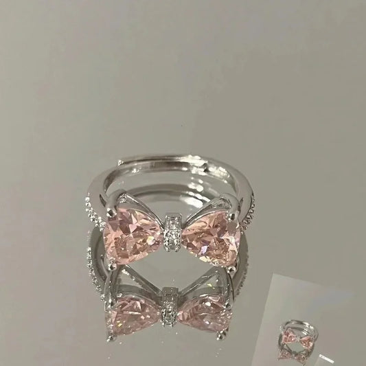 Bague Noeud Papillon Argenté Strass