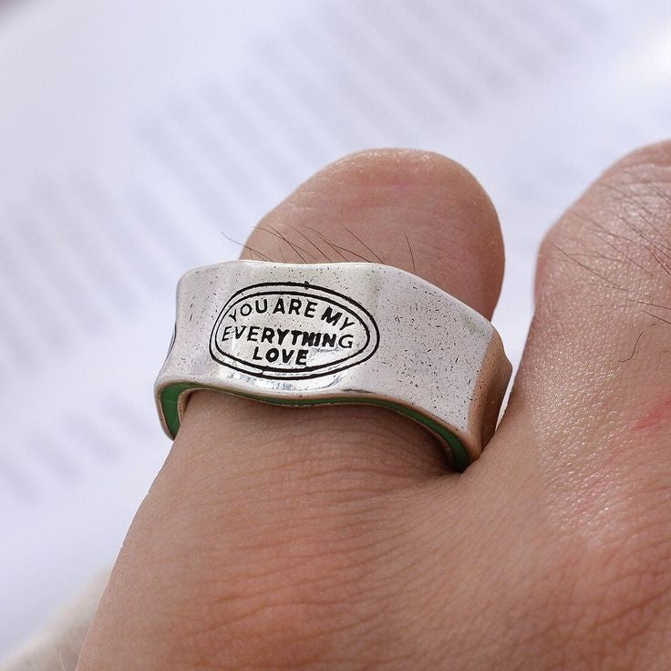 Green Stripe Letter Ring