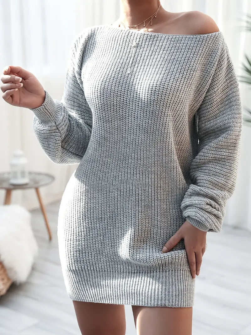 Loose Round Neck Solid Sweater Dress