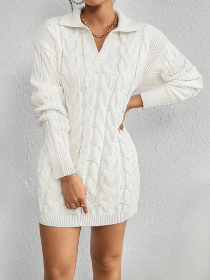 Robe pull en tricot torsadé à col