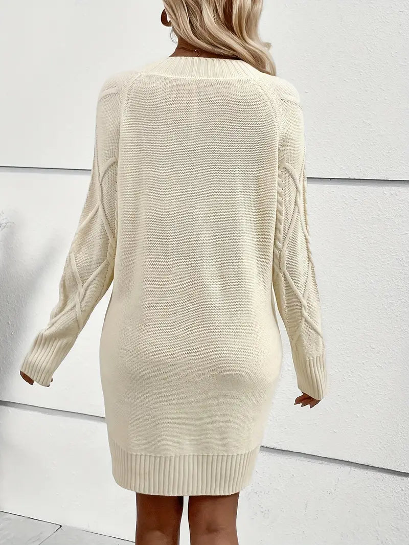 Casual Crewneck Solid Color Knit Sweater Dress