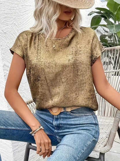 Metallic Golden Brown Crewneck Blouse