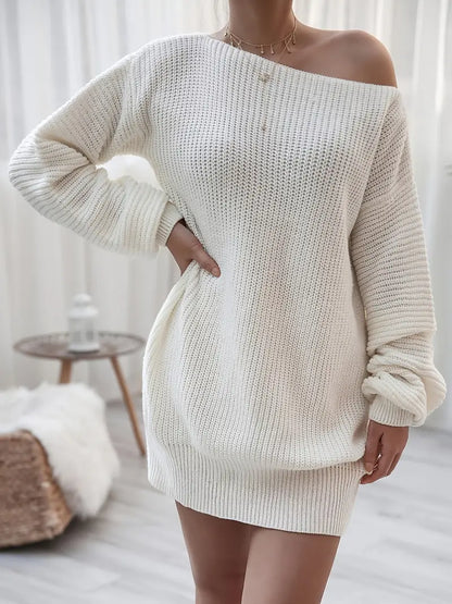 Loose Round Neck Solid Sweater Dress