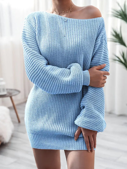 Loose Round Neck Solid Sweater Dress