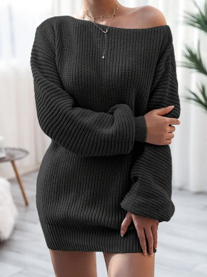 Loose Round Neck Solid Sweater Dress