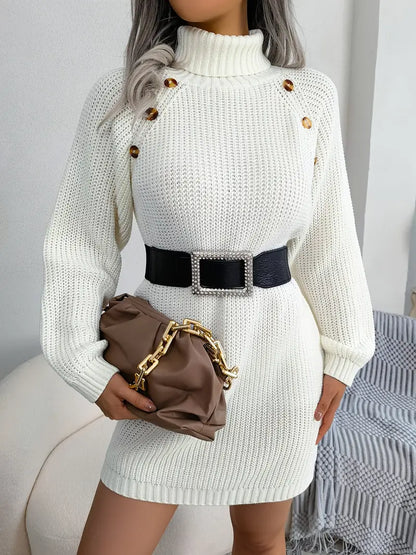 Turtleneck Bodycon Button Slim Sweater Dress