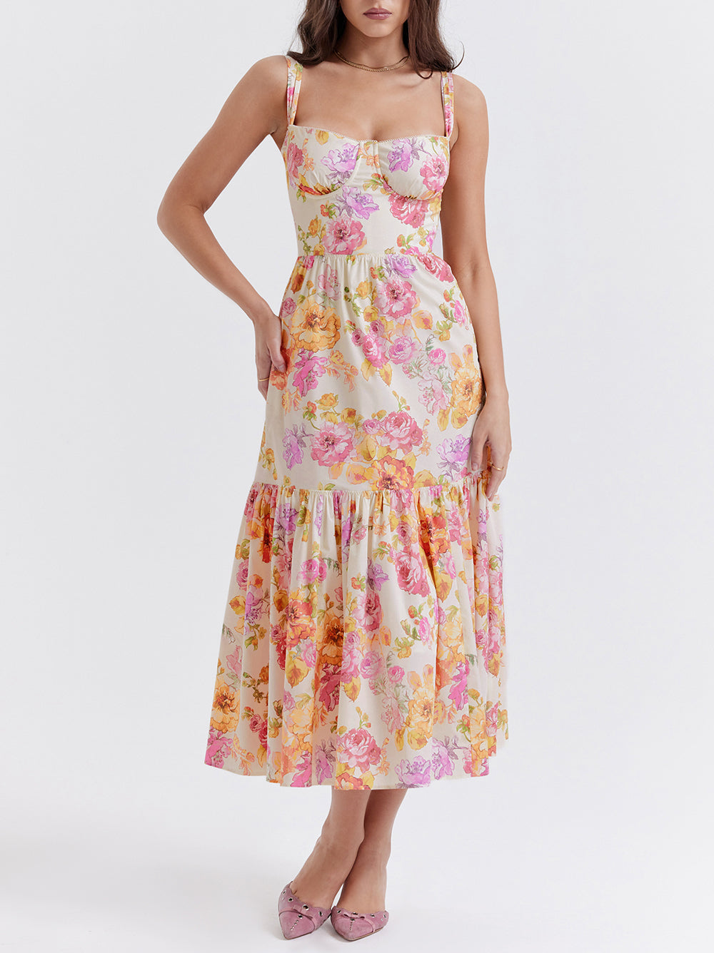 Elia Ivory Floral Midi Dress