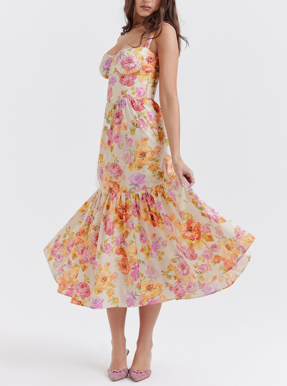 Elia Ivory Floral Midi Dress