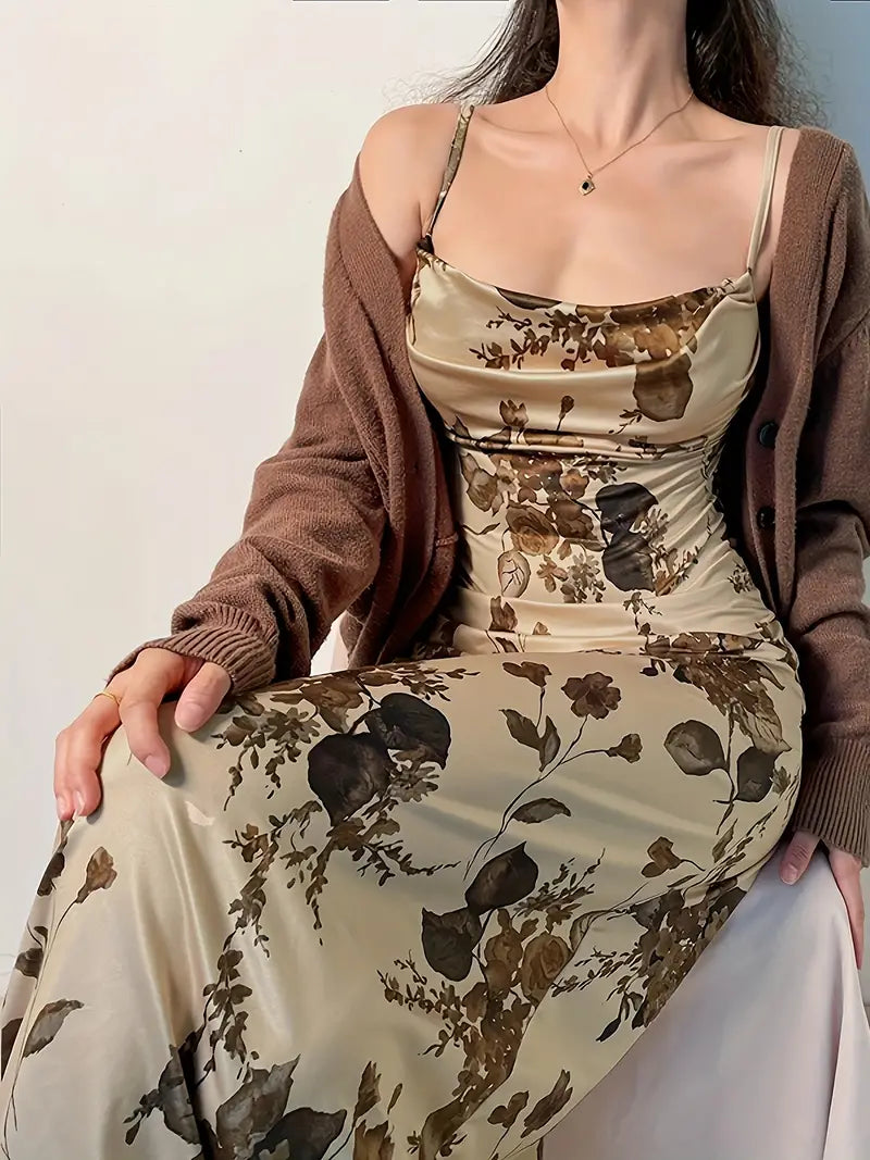 Vintage Floral Print Maxi Dress