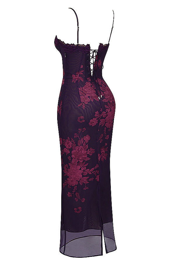 Aiza Grape Floral Print Maxi Dress