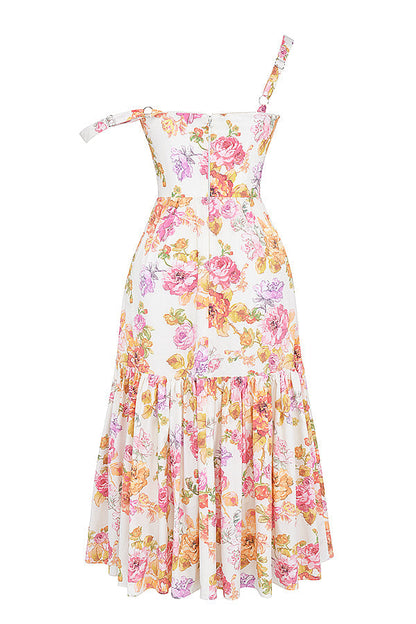 Robe mi-longue à fleurs Elia ivoire