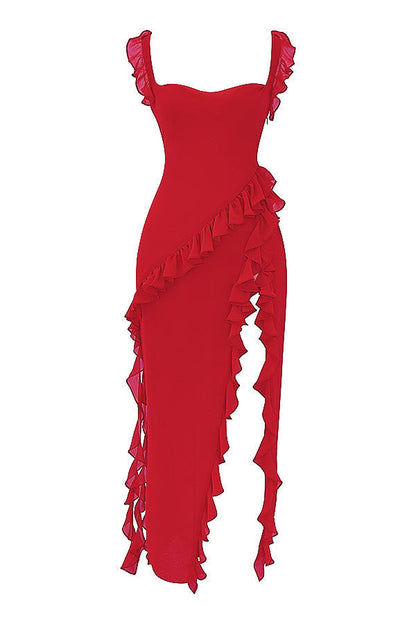 Ariela Cherry Ruffle Maxi Dress